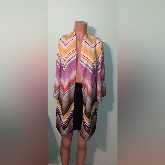 Chico’s Reversible Kimono Boho Shadows 3/4 Sleeve Jacket Multi Open Front - Picture 1 of 17